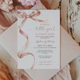 Mocha Bow Sweet Little Girl Baby Shower Einladung