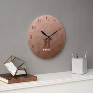 Mocha-Braun geometrisches Mesh-Muster Monogramm Große Wanduhr