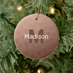 Mocha-Braun geometrisches Mesh-Muster Monogramm Keramik Ornament