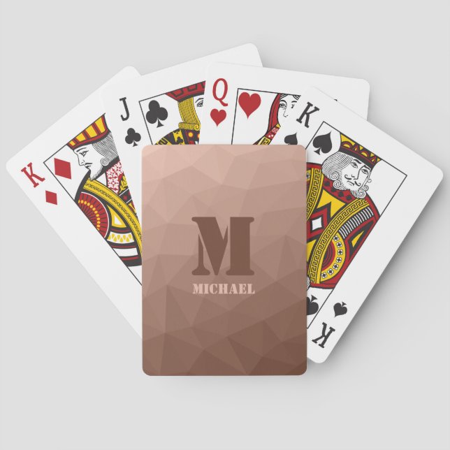 Mocha-Braun geometrisches Mesh-Muster Monogramm Spielkarten (Rückseite)