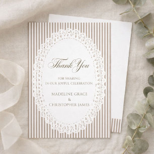 Mocha-Braun gestreifte Häkelspitze Wedding Dankesc Dankeskarte