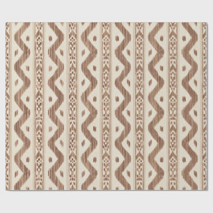 Mocha Braun Ikat, gewebter Streifen auf Creme Geschenkpapier
