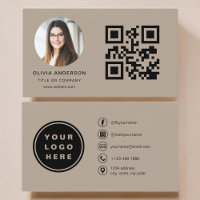 Mocha-Braune Fotokarte mit QR-Code für Social Medi