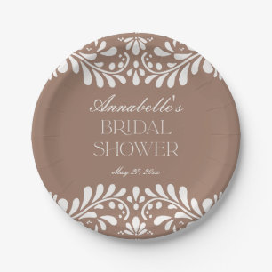 Mocha-Braune Talavera-Fliese Junggesellinnenabschi Pappteller