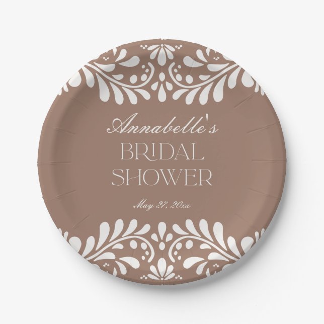 Mocha-Braune Talavera-Fliesen Fiesta-Brautjungfern Pappteller (Vorderseite)
