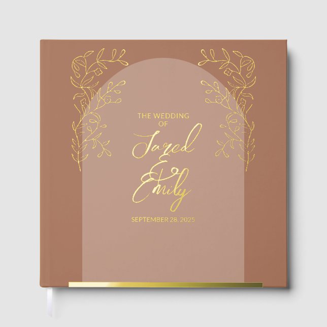 Mocha Brown Arch Wedding Gästebuch (Vorderseite)