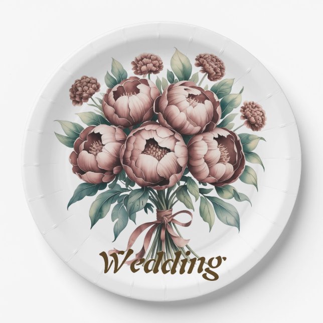 Mocha Brown Blooms Wedding Pappteller (Vorderseite)