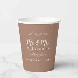 Mocha Brown Elegant Wedding Mr & Mrs Romantic Pappbecher