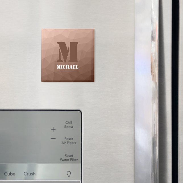 Mocha Brown geometrisches Maschenmuster Monogram Magnet (In Situ (Kühlschrank))
