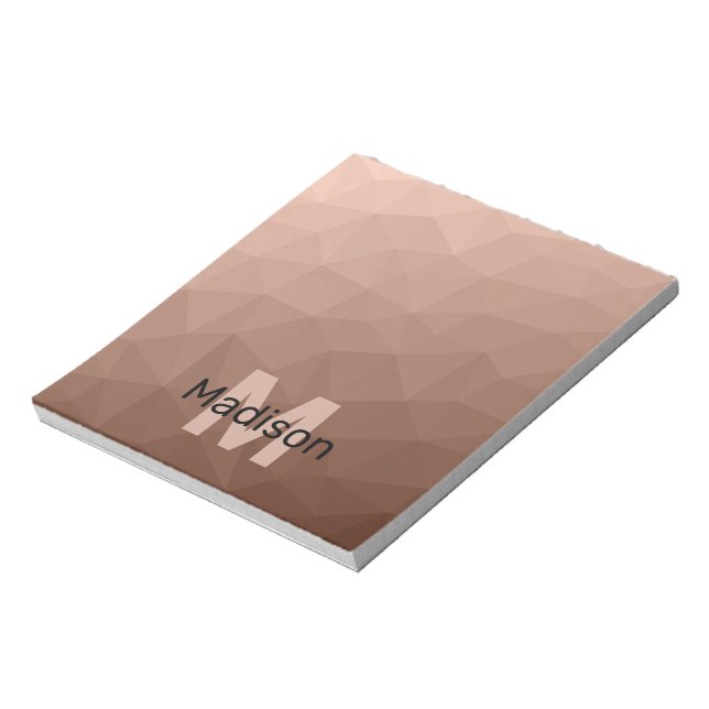 Mocha Brown geometrisches Maschenmuster Monogram Notizblock (Rotiert)