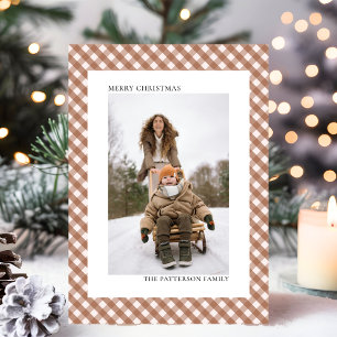 Mocha Brown Gingham Kariert Pattern Foto Weihnacht Feiertagskarte