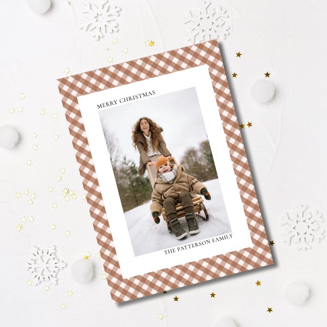 Mocha Brown Gingham Kariert Pattern Foto Weihnacht Feiertagspostkarte (Von Creator hochgeladen)