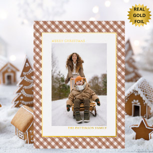 Mocha Brown Gingham Kariert Pattern Foto Weihnacht Folien Feiertagspostkarte
