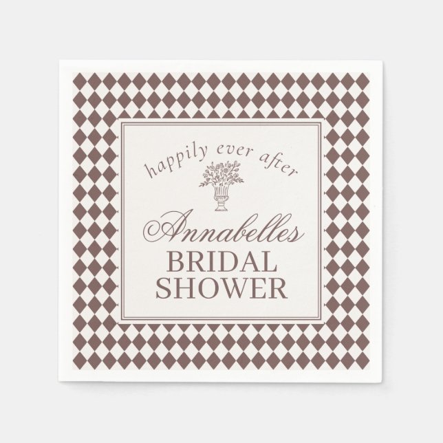 Mocha Brown Harlequin Checkered Bridal Shower Serviette (Vorderseite)