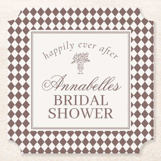 Mocha Brown Harlequin Checkered Bridal Shower Untersetzer (Vorderseite)