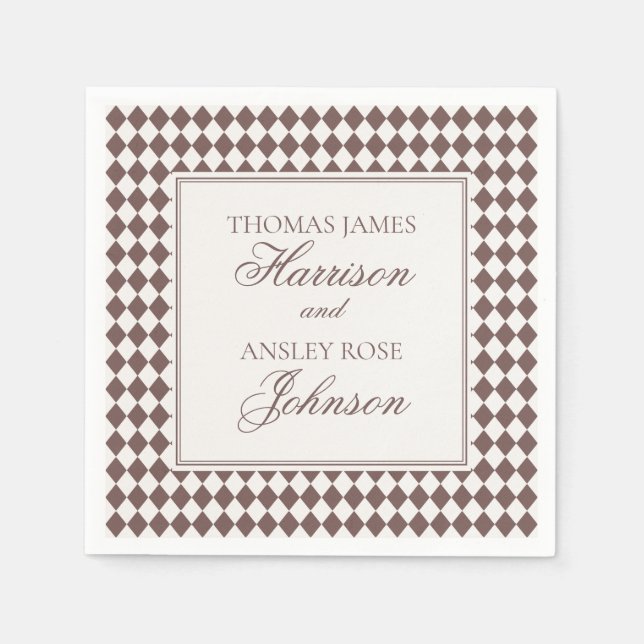 Mocha Brown Harlequin Checkered Wedding Serviette (Vorderseite)