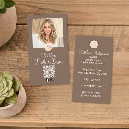 Mocha Brown Logo QR Code Photo Lashes and Brows Visitenkarte