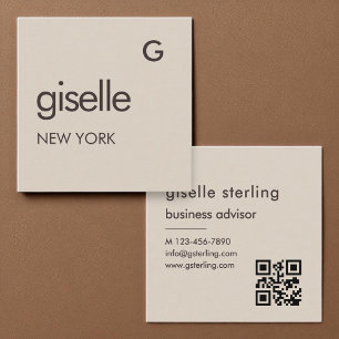 Mocha Brown Monogram QR Code Minimalistisch Quadratische Visitenkarte