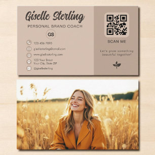 Mocha Brown QR Foto Monogram Social Media Visitenkarte