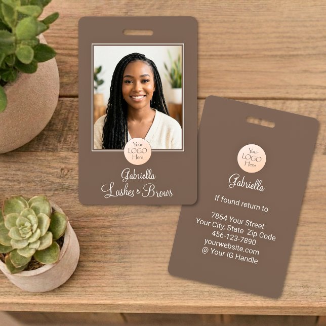 Mocha Brown Script Logo Photo Lashes and Brows Ausweis (Von Creator hochgeladen)