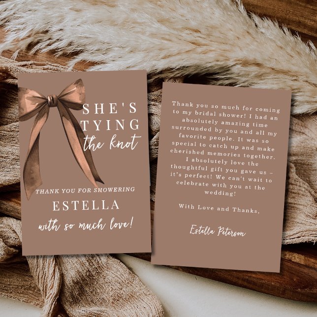 Mocha Brown Sie heiratet - Bow-Brautparty Dankeskarte (Von Creator hochgeladen)