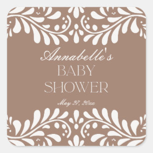 Mocha Brown Talavera Spanish Fiesta Baby Shower Quadratischer Aufkleber