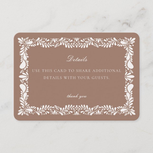 Mocha Brown Talavera Tile Details Card Einlegen Begleitkarte (Vorderseite)
