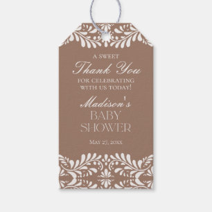 Mocha Brown Talavera Tile Fiesta Baby Shower Gefal Geschenkanhänger