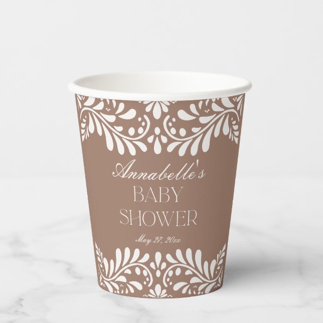 Mocha Brown Talavera Tile Fiesta Babydusche Pappbecher (Vorderseite)