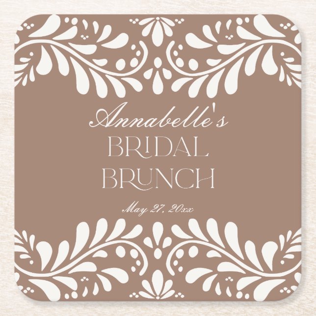 Mocha Brown Talavera Tile Fiesta Bridal Brunch Rechteckiger Pappuntersetzer (Vorderseite)
