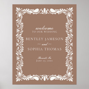 Mocha Brown Talavera Tile Fiesta Wedding Willkomme Poster