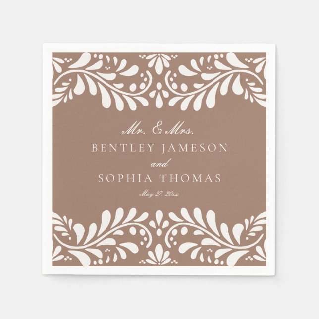 Mocha Brown Talavera Tile Spanish Fiesta Wedding Serviette (Vorderseite)