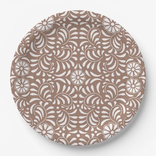 Mocha Brown Talavera Tile Spanish Style Fiesta Pappteller (Vorderseite)