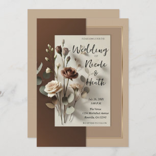 Mocha Café Au Lait Brown Neutral Floral Wedding Einladung
