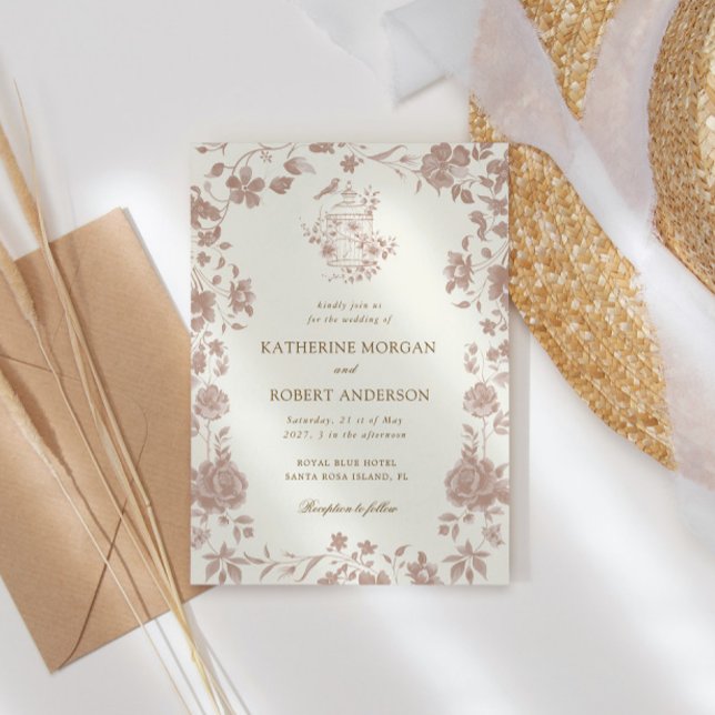 Mocha Chinoiserie Vintage Blumenhochzeit Einladung (Von Creator hochgeladen)