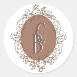 Mocha Chocolate Mousse Rokoko Wedding Monogram Runder Aufkleber