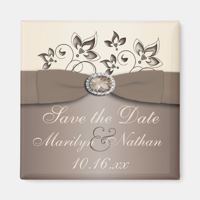 Mocha et ivoire Floral Wedding Favor Magnet (Devant)