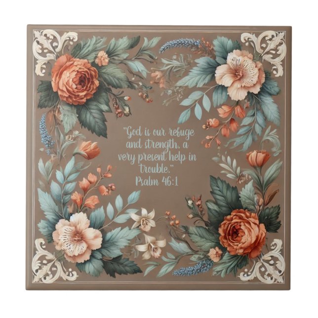 Mocha Floral Bible Verse individuell anpassbar Fliese (Vorderseite)