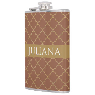 Mocha Gold Quatrefoil Personalisiert Flachmann