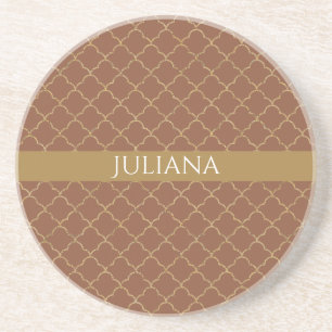 Mocha Gold Quatrefoil Personalisiert Getränkeuntersetzer