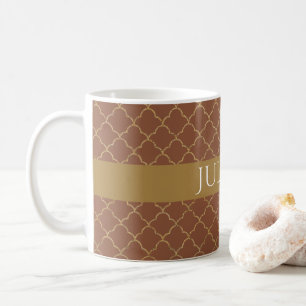 Mocha Gold Quatrefoil Personalisiert Kaffeetasse