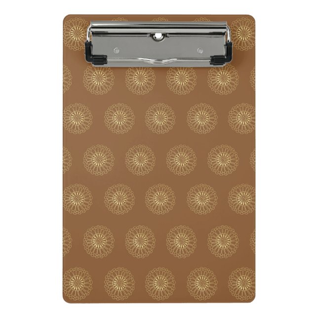 Mocha | Golden Zinnia Flower Medallions Mini Klemmbrett (Vorderseite)
