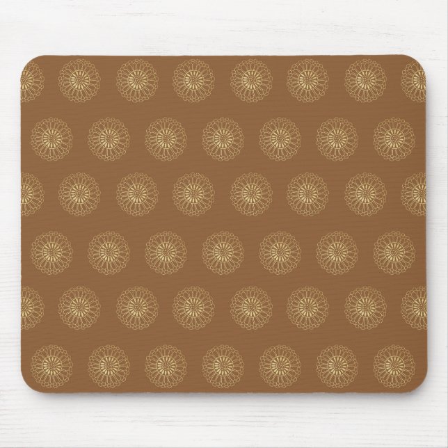 Mocha | Golden Zinnia Flower Medallions Mousepad (Vorne)