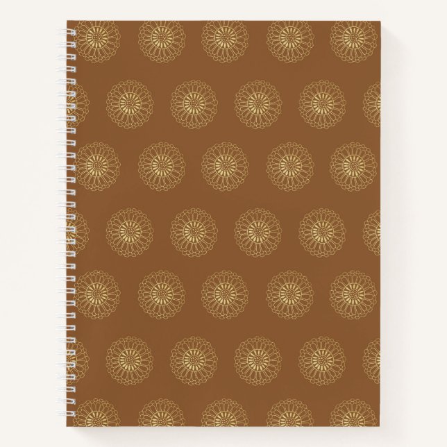 Mocha | Golden Zinnia Flower Medallions Notizbuch (Vorderseite)