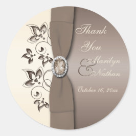 Mocha Ivory Floral Mit Monogramm 3" Round Sticker