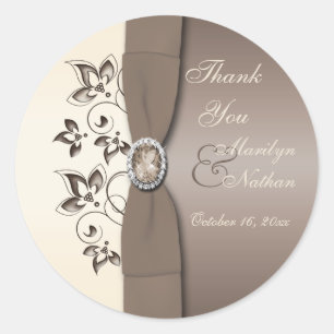 Mocha Ivory Floral Mit Monogramm 3" Round Sticker