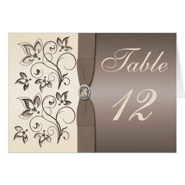 Mocha Ivory Tischnummer Card (Vorderseite (Horizontal))