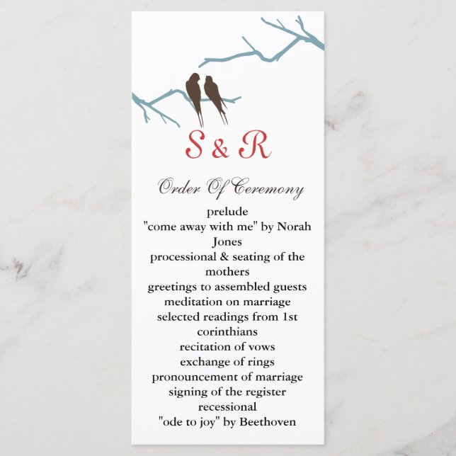 Mocha lovebirds Hochzeitsprogramm Programm (Vorderseite)