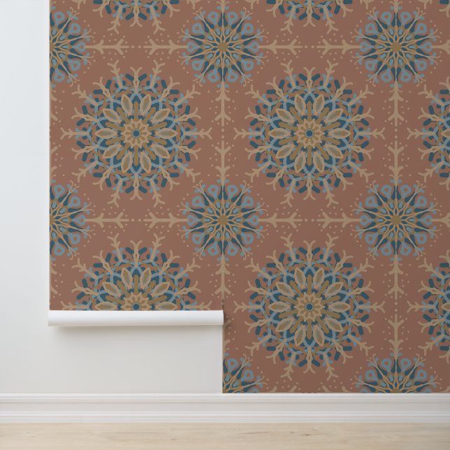 Mocha Mousse Aquamarin Mandala Retro Mitte des Jah Tapete (Anwendung)