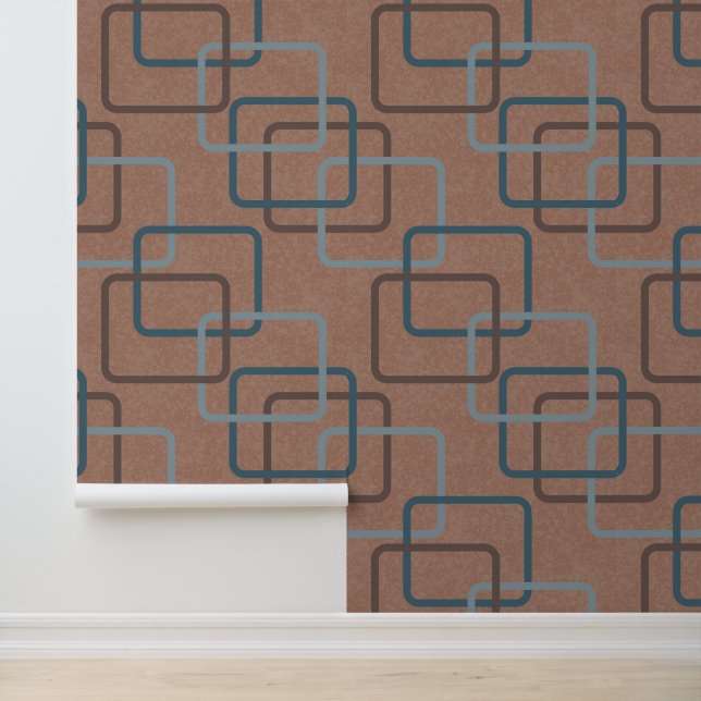 Mocha Mousse Aquamarine geometrische Quadrate Tapete (Anwendung)